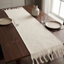 Destiva Home Püsküllü Zigzag Desenli Dokulu Masa Örtüsü Dekoratif Salon ve Mutfak Masa Runner