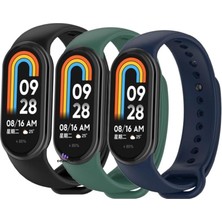 Kahveci Elektronik Store Xiaomi ile Uyumlu Mi Band 8 Mi Band 9 Mi Band 10 Uyumlu 3'lü Paket Silikon Kordon Seti Bileklik Metal Pimli