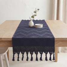 Destiva Home Püsküllü Zigzag Desenli Dokulu Masa Örtüsü Dekoratif Salon ve Mutfak Masa Runner