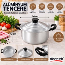 Abnturk 24CM Eloksallı Kararmaz Alüminyum Tenceresi- 5,4lt Derin Çift Kulplu Yemek Salça Aşure Kavurma Sos tenceresi