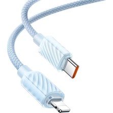 Kahveci Elektronik Store CA-3661 Crystal Serisi Type-C To Lightning 36W Pd Hızlı Şarj ve Veri Aktarım Örgü Kablo Mavi 1.2 Metre