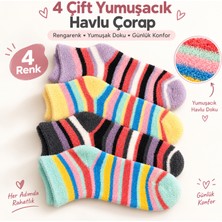 Noveno 4 Çift Kadın Kışlık Yumuşak Havlu Çorap - Renkli Çizgili Soket Çorap - Günlük ve Bot Içi Kullanım