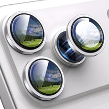 Kahveci Elektronik Store iPhone 16 Pro-16 Pro Max/17 Pro-17 Pro Max ile Uyumlu Kolay Kurulum Aparatlı Alüminyum Alaşım Çerçeveli ve 9h Sertliğinde Temperli Camlı Lens Koruyucu (Gümüş, Lens Glass)