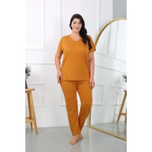 MTM My The Mall Giyim Kadın Büyük Beden Kısa Kol Penye Pijama Takımı Hardal