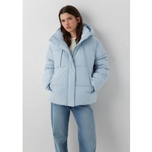 Mavi Kapüşonlu Regular Fit Şişme Mavi Kadın Mont 1110862-70803