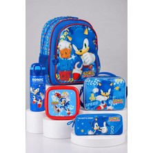 x Dekomus, Lisanslı Sonic Okul,Beslenme ve Kalem Çantası,Çelik Matara 500 ML ve Beslenme Kabı Seti