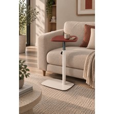 Voi Design Swell Ayarlanabilir Laptop ve Yan Sehpa - 360 Derece Döner Tablalı Koltuk Yan Sehpa, Kiremit - Beyaz Metal Ayak