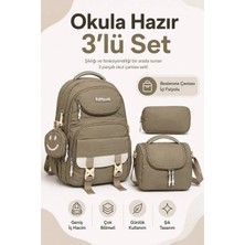 Giyu Shop Gigi Luxe 4'lü Tsylon Kumaş Su Geçirmez Ilkokul Çantası Seti Beslenme Çantası Kalemlik ve Aksesuar Çantalı Kız - Erkek Okul Çantası
