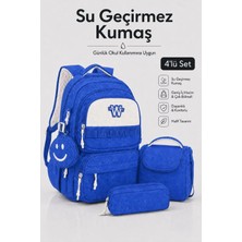 Gigi Luxe 4'lü Saten Kumaş Su Geçirmez, Kız Erkek Ilkokul Çantası Seti Beslenme Çantası Kalemlik ve Aksesuar Çantalı