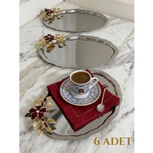 Paslanmaz Çelik Oval 6 Adet Kırmızı Çiçekli Servis ve Sunum Tepsisi