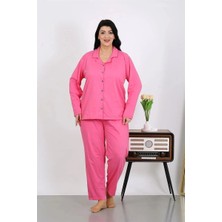 MTM My The Mall Giyim Kadın Büyük Beden Pamuklu Cepli Düğmeli Pembe Pijama Takım