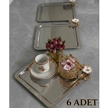 Paslanmaz Çelik Kare Model Beyaz Çiçekli 6 Adet Sunum Tepsisi Servis