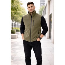 Bizim Terzi Haki Polar Yelek 3 Cepli Tam Fermuarlı Slim Fit Anti Pilling Tüylenme Yapmaz. Hava Geçirmez