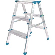 Pileli Store 3+3 Çift Basamaklı Alüminyum Metal Merdiven Yükseklik = 69CM Baş Genişlik = 8cm (4887)