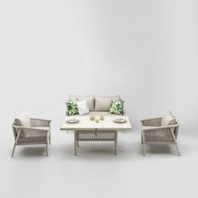 Huteras Calisto Alüminyum 2+1+1 Bahçe Balkon Oturma Grubu Halat Örgü Seramik Masalı Krem