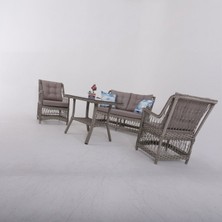 Huteras Ecem Rattan 2+1+1 Bahçe Balkon Oturma Grubu El Örgü Sehpalı Minderli Gri