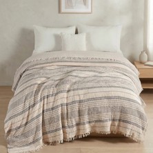 Destiva Home 4 Kat Müslin Çift Kişilik Yatak Örtüsü 220X230 cm %100 Pamuk Çizgili Koltuk Örtüsü Tv Battaniyesi