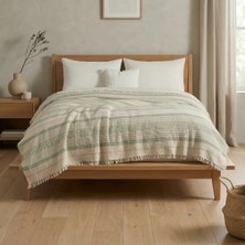Destiva Home 4 Kat Müslin Çift Kişilik Yatak Örtüsü 220X230 cm %100 Pamuk Çizgili Koltuk Örtüsü Tv Battaniyesi