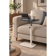 Voi Design Swell Ayarlanabilir Laptop ve Yan Sehpa - 360 Derece Döner Tablalı Koltuk Yan Sehpa, Mavi - Beyaz Metal