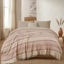 Destiva Home 4 Kat Müslin Çift Kişilik Yatak Örtüsü 220X230 cm %100 Pamuk Çizgili Koltuk Örtüsü Tv Battaniyesi