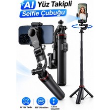 Raylax Aı Yüz Takipli Selfie Çubuğu Gimbal Tripod 360° Dönebilen Bluetooth Kumandalı 1.34 M Telefon Tutucu Vlog