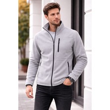 Bizim Terzi Gri Polar 3 Cepli Tam Fermuarlı Slim Fit Anti Pilling Tüylenme Yapmaz. Hava Geçirmez