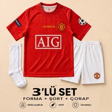 Yensa Manchester United Ronaldo 7 Kırmızı Çocuk Futbol Forması 3'lü Set Forma - Şort - Çorap
