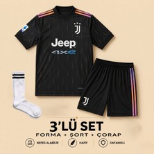 Yensa Juventus Ronaldo Siyah Çocuk Futbol Forması 3'lü Set Forma - Şort - Çorap