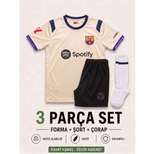 Yensa Barcelona Lamine Yamal Krem Çocuk Futbol Forması 3'lü Set Forma - Şort - Çorap