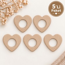 Oxford İplik Ahşap Kalp Halka 50MM 5li Paket