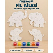 Wesank Objehouse Fil Ailesi 2 Boyutlu Boyama Seti, 4 Figür, 6 Renk Boya, 1 Fırça