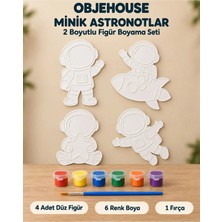 Wesank Objehouse Minik Astronotlar 2 Boyutlu Boyama Seti, 4 Figür, 6 Renk Boya, 1 Fırça