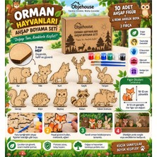 Wesank Objehouse Orman Hayvanları Ahşap Boyama Seti, 10 Mdf Figür, 6 Renk Boya, 2 Fırça