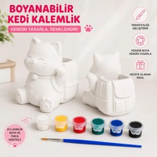 Wesank Boyanabilir Kedi Kalemlik Seti – 6’lı Akrilik Boya ve Fırça Hediyeli Dekoratif Kalemlik