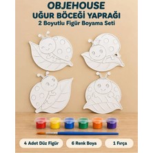 Wesank Objehouse Uğur Böceği Yaprağı 2 Boyutlu Boyama Seti, 4 Figür, 6 Renk Boya, 1 Fırça