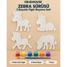 Wesank Objehouse Zebra Sürüsü 2 Boyutlu Boyama Seti, 4 Figür, 6 Renk Boya, 1 Fırça