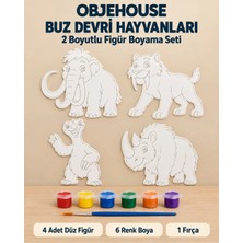 Wesank Objehouse Buz Devri Hayvanları 2 Boyutlu Boyama Seti, 4 Figür, 6 Renk Boya, 1 Fırça