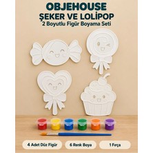Wesank Objehouse Şeker ve Lolipop 2 Boyutlu Boyama Seti, 4 Figür, 6 Renk Boya, 1 Fırça