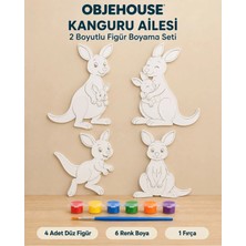 Wesank Objehouse Kanguru Ailesi 2 Boyutlu Boyama Seti, 4 Figür, 6 Renk Boya, 1 Fırça