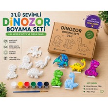 Wesank Sevimli Dinozor Boyama Seti | 6’lı Akrilik Boya ve Fırça Dahil | Aktivite Seti