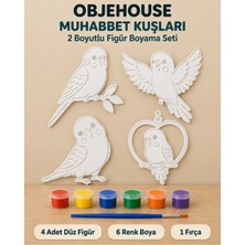 Wesank Objehouse Muhabbet Kuşları 2 Boyutlu Boyama Seti, 4 Figür, 6 Renk Boya, 1 Fırça