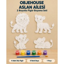 Wesank Objehouse Aslan Ailesi 2 Boyutlu Boyama Seti, 4 Figür, 6 Renk Boya, 1 Fırça