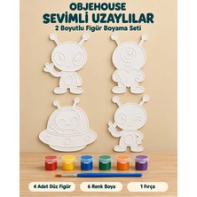 Wesank Objehouse Sevimli Uzaylılar 2 Boyutlu Boyama Seti, 4 Figür, 6 Renk Boya, 1 Fırça