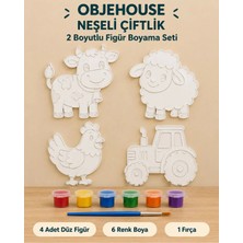 Wesank Objehouse Neşeli Çiftlik 2 Boyutlu Boyama Seti, 4 Figür, 6 Renk Boya, 1 Fırça