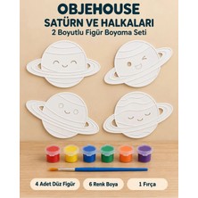 Wesank Objehouse Satürn ve Halkaları 2 Boyutlu Boyama Seti, 4 Figür, 6 Renk Boya, 1 Fırça
