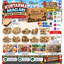 Wesank Objehouse Kurtarma Araçları Ahşap Boyama Seti, 10 Mdf Figür, 6 Renk Boya, 2 Fırça