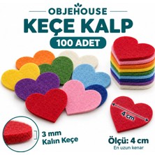 Wesank Objehouse Keçe Kalp Süsleme Figürü, 100 Adet, 4 Cm, 3 mm Kalın Keçe