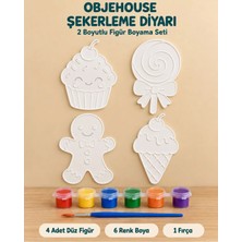 Wesank Objehouse Şekerleme Diyarı 2 Boyutlu Boyama Seti, 4 Figür, 6 Renk Boya, 1 Fırça