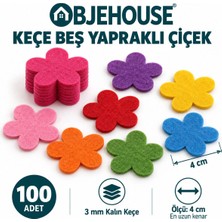 Wesank Objehouse Keçe Beş Yapraklı Çiçek Süsleme Figürü, 100 Adet, 4 Cm, 3 mm Kalın Keçe