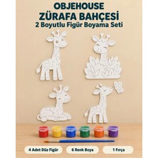 Wesank Objehouse Zürafa Bahçesi 2 Boyutlu Boyama Seti, 4 Figür, 6 Renk Boya, 1 Fırça